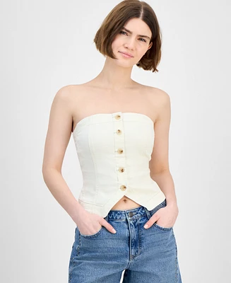 And Now This Women's Button-Front Smocked-Back Denim Tube Top, Exclusively at Macy's