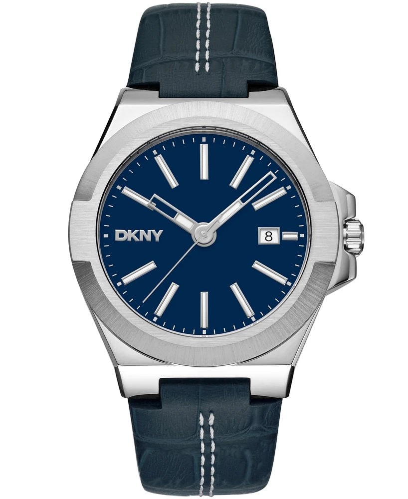 Dkny Men's Modernist Dark Blue Leather Strap Watch, 42mm