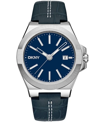 Dkny Men's Modernist Dark Blue Leather Strap Watch, 42mm