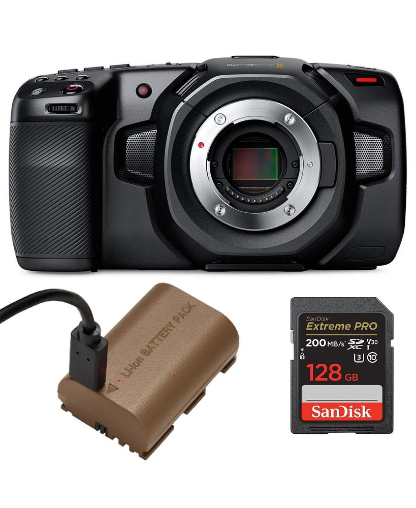 Blackmagic Design Pocket Cinema Camera 4K - Bundled With SanDisk 128GB Sdxc Memory Card, And Extra Green Extreme Lp-E6N Rechargeable