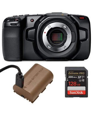 Blackmagic Design Pocket Cinema Camera 4K - Bundled With SanDisk 128GB Sdxc Memory Card, And Extra Green Extreme Lp-E6N Rechargeable