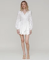 Avec Les Filles Women's Cotton Eyelet Long-Sleeve Romper
