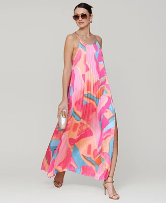 Avec Les Filles Women's Pleated Halter Maxi Dress