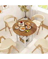 Folding Round Dining Table Drop Leaf Table with 2 Shelves for Small Spaces
