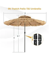 Solar Powered Thatched Tiki Patio Umbrella with Led Lights