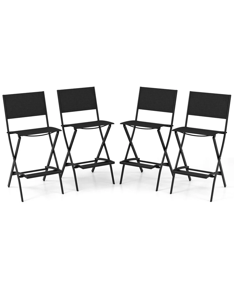 Outdoor Folding Bar Height Stool Set of 4 with Metal Frame and Footrest