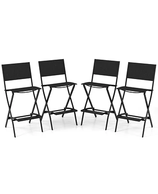Outdoor Folding Bar Height Stool Set of 4 with Metal Frame and Footrest