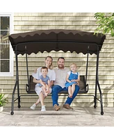 3-Seat Outdoor Porch Canopy Swing with Adjustable Shading