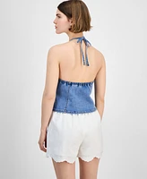 And Now This Women's Seamed-Front Halter Denim Top, Exclusively at Macy's