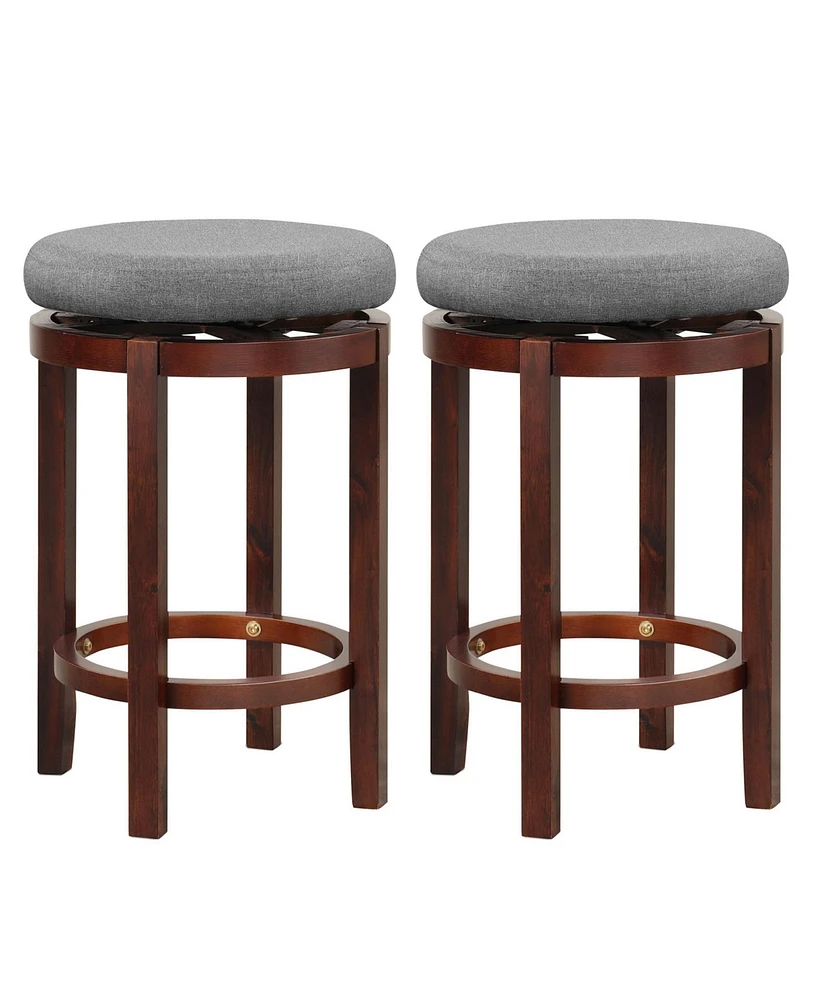 Set of 2 Upholstered Swivel Round Bar Stools 26'' Wooden Pub Kitchen Chairs