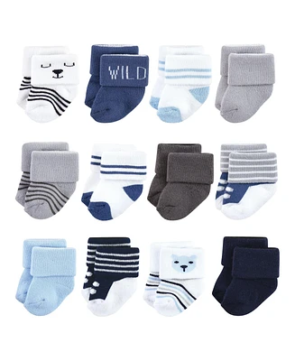 Hudson Baby Baby Boys Hudson Cotton Rich Newborn and Terry Socks, Bear 12Pk, 0-6 Months