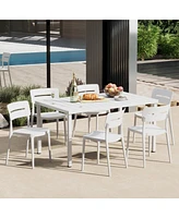 7-Piece Outdoor Rectangular Metal Patio Dining Table Set With Stackable Patio Chairs