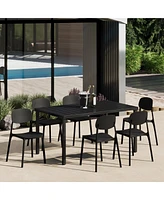 7-Piece Outdoor Rectangular Metal Patio Dining Table Set With Mid-Century Modern Stackable Side Chairs