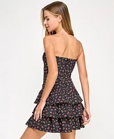 Emerald Sundae Juniors' Cherry-Print Tiered Dress