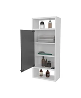 Pine Like Medicine Cabinet with Mirrored Door and Open Storage, White