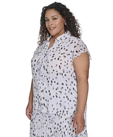 Calvin Klein Plus Size Dot-Print Ruffled Blouse