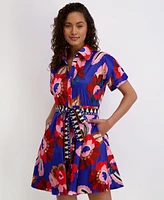 kensie Women's Printed Short-Sleeve Shirtdress