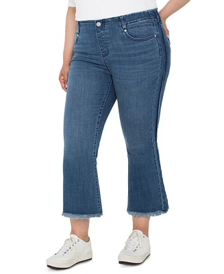 Liverpool Los Angeles Plus Gia Glider Frayed-Hem Cropped Flare Jeans