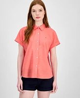 Tommy Hilfiger Women's Dobby Cotton Modern Camp Shirt