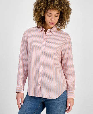 Nautica Jeans Women's Striped Cotton Button-Front Shirt