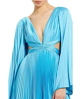 Mac Duggal Women's Pleated V-Neckline Cutout Long Sleeve Mini Dress