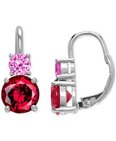Lab Grown Ruby (3-1/5 ct. t.w.) & Lab Grown Pink Sapphire (5/8 ct. t.w.) Leverback Drop Earrings in Sterling Silver