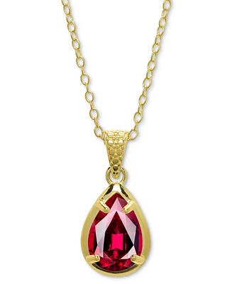 Lab Grown Ruby Pear Solitaire 18" Pendant Necklace (1 ct. t.w.) in 14k Gold-Plated Sterling Silver
