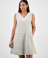 Charter Club Women's Embellished 100% Linen Mini Dress, Exclusively at Macy's