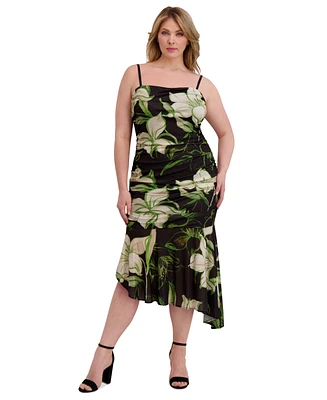 Siena Plus Ruched Asymmetric-Hem Midi Dress