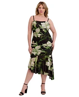 Siena Plus Ruched Asymmetric-Hem Midi Dress