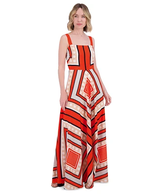 Eliza J Petite Printed Square-Neck Sleeveless Dress