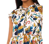 Msk Petite Printed Flutter-Sleeve Tiered Dress