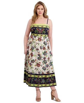 Siena Plus Square-Neck Border-Print Maxi Dress