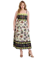 Siena Plus Square-Neck Border-Print Maxi Dress
