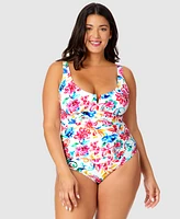 Anne Cole Plus Watercolor Paisley V-Wire One-Piece Swimsuit