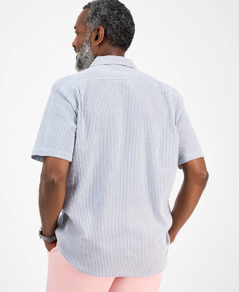 Club Room Men's Short Sleeve Striped Seersucker Button-Front Camp Shirt, Exclusively at Macy's