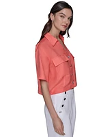 Karl Lagerfeld Paris Women's Cropped Short-Sleeve Shirt