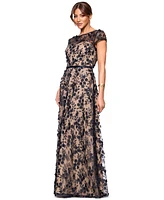 Xscape Women's Boat-Neck Cap-Sleeve 3D-Rosette Gown