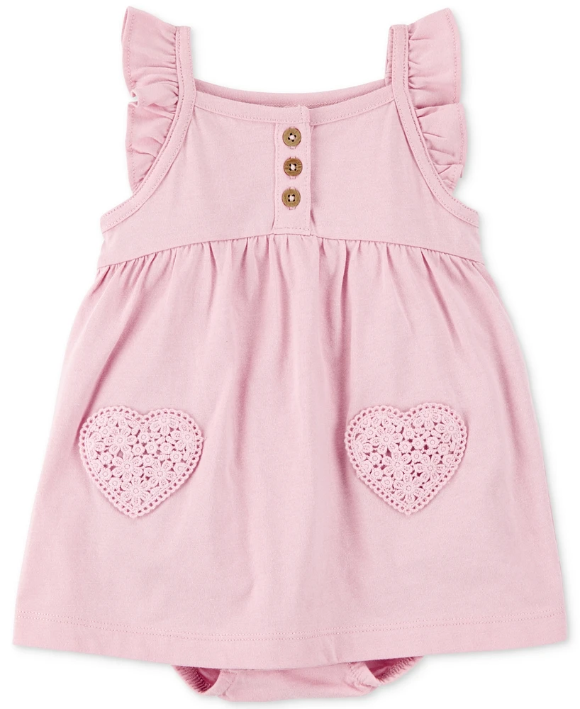 Carter's Baby Girls Cotton Crochet-Heart Flutter-Sleeve Sunsuit Dress