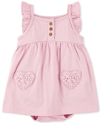 Carter's Baby Girls Cotton Crochet-Heart Flutter-Sleeve Sunsuit Dress