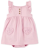 Carter's Baby Girls Cotton Crochet-Heart Flutter-Sleeve Sunsuit Dress