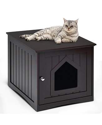 Gymax Weatherproof Multi-function Pet Cat House Outdoor Indoor Sidetable Nightstand