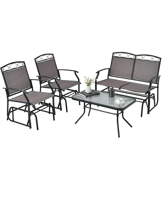4pcs Patio Glider Conversation Set Swing Rocking Chair Table Heavy-Duty Outdoor