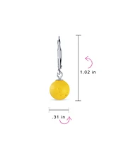 Bling Jewelry Set of 2 Round Honey Cognac Lemon Yellow Amber Drop Ball Earrings Silver