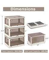 3-Pack Modular Stackable Storage Boxes with 5 Opening Ways – Lidded Bins for Clothes, Toys, Kitchen or Garage Use