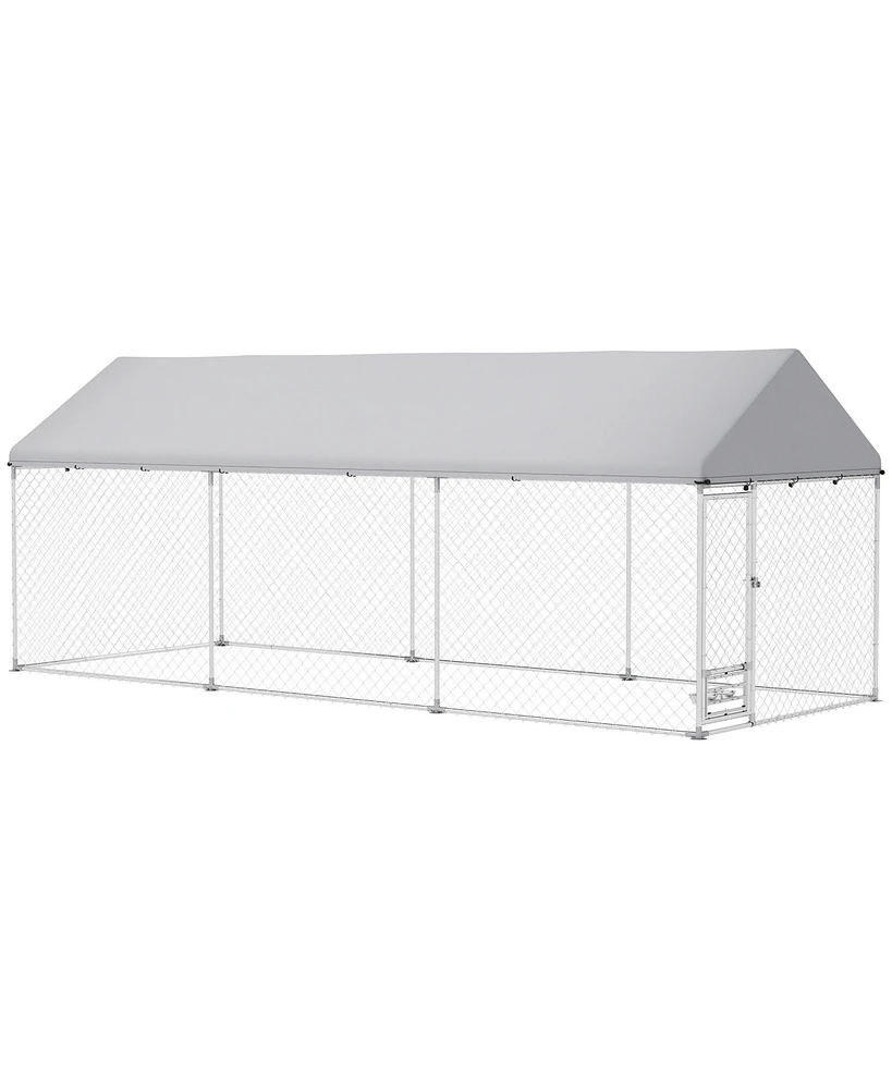 PawHut Dog Run with Adjustable & Rotatable Bowls, 19.7' x 7.5' x 7.5'