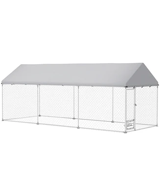 PawHut Dog Run with Adjustable & Rotatable Bowls, 19.7' x 7.5' x 7.5'