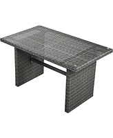 Mondawe Outdoor 6-Piece All Weather Pe Rattan Sectional Furniture Set with Adjustable Seat, Storage Box, Removable Covers and Tempered Glass Top Table