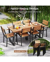 Gymax 7 Piece Patio Dining Set 69'' Rectangle Table w/ 6 Stackable Chairs