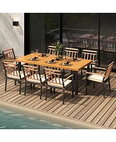 Gymax 9 Pcs Patio Dining Set w/ Soft Cushions and 1.9'' Umbrella Hole for Garden